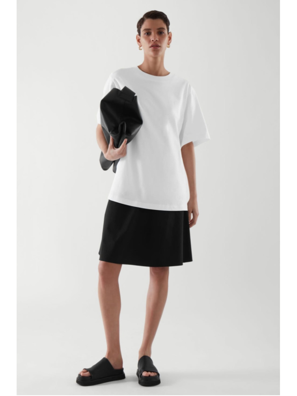 COS Tiered T-Shirt Dress XS White Black Oversized Minimalist